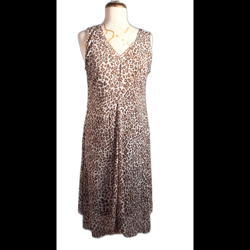 Tahari Dress Size L VTG Women's Y2k Asymmetrical Cheetah Print Mob Wife